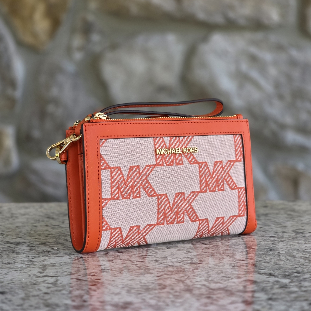 Michael Kors Jet Set Logo Double Zip Orange Wristlet